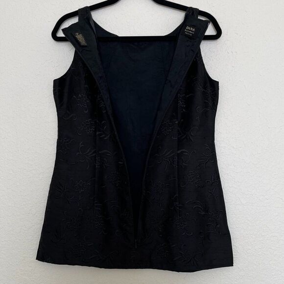 DANA BUCHMAN 100% Silk Black  Floral Tank  Women's Tops size 8P - Picture 2 of 11